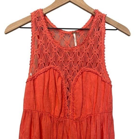 Free People Small Coral Crochet Swing Dress Boho Festival Party - Picture 2 of 8